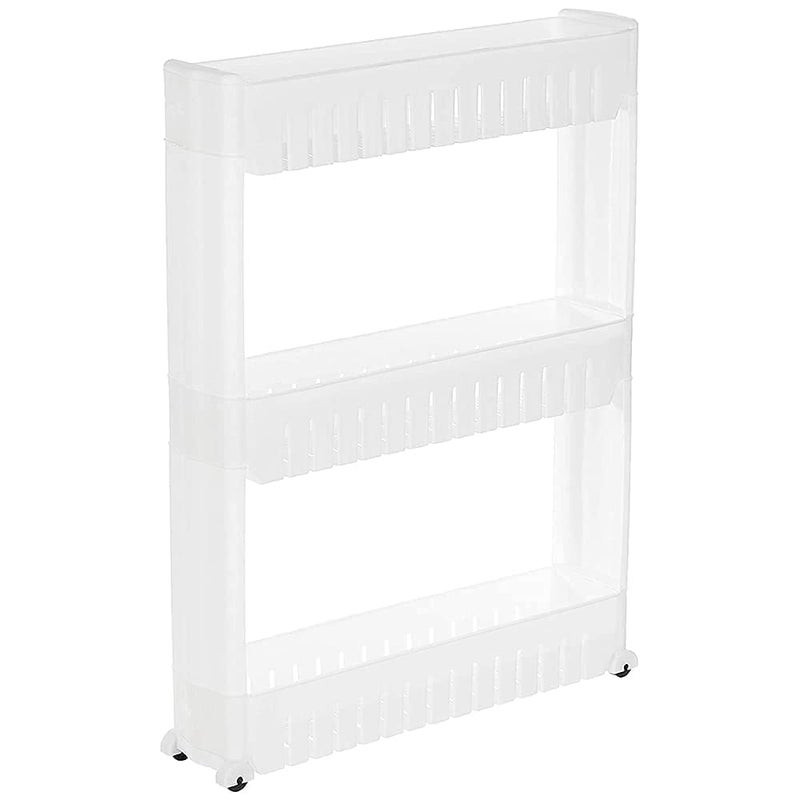 Vishva 3 Layer White Storage Organizer Slim Rack Shelf with Wheels for Easy Movement Durable Plastic white - Image 5