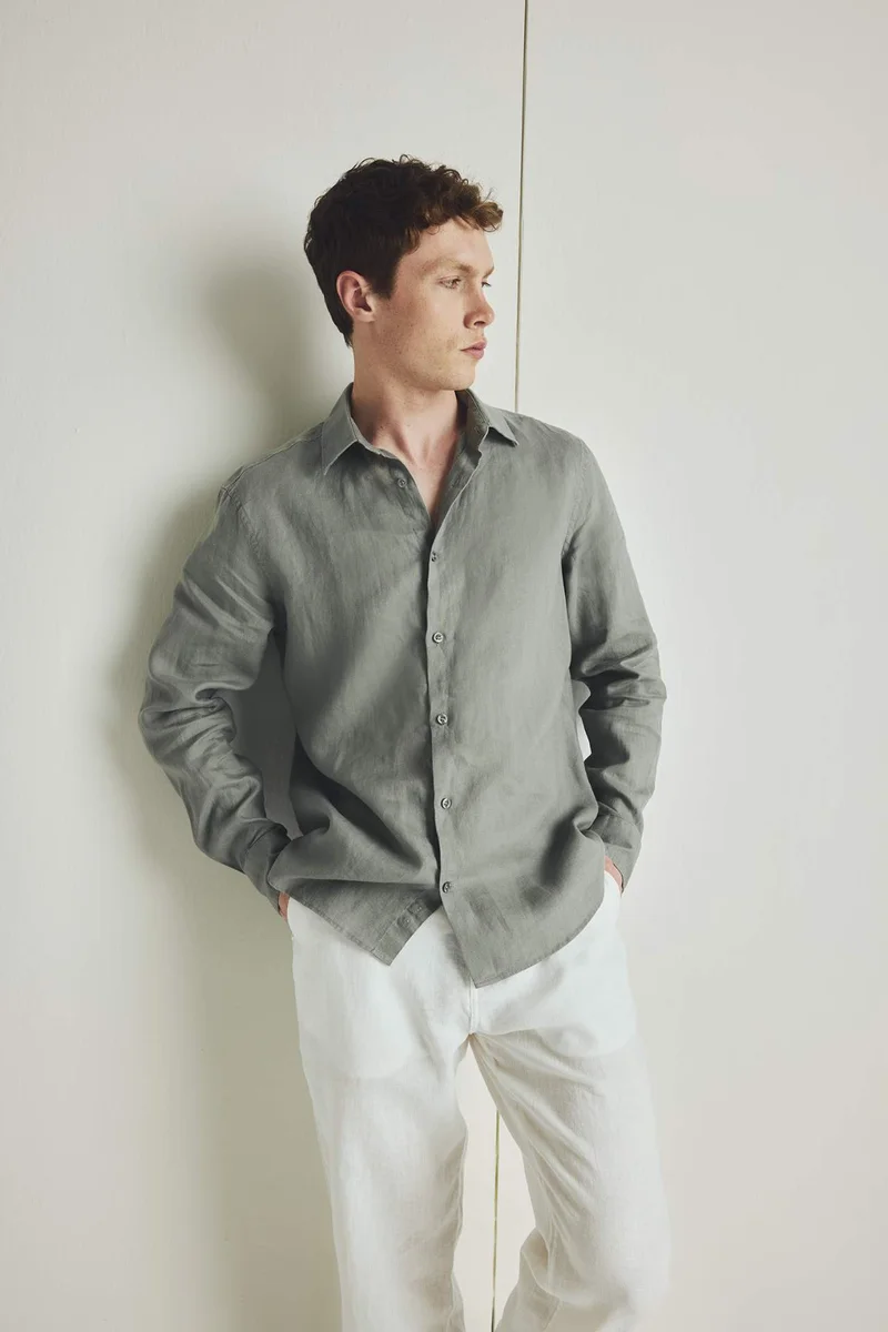 ديفاكتو Linen Regular Fit Polo Neck Summer Basic Shirt
