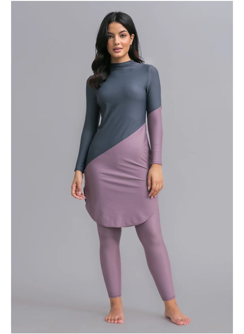 Vicino Vicino two-piece swimsuit set made of Lycra - suitable for veiled women - distinctive and attractive shape, gray*pink color  - Image 1