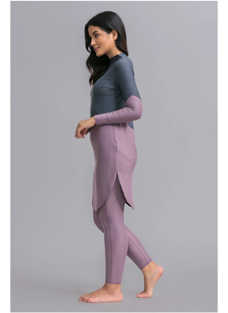 Vicino Vicino two-piece swimsuit set made of Lycra - suitable for veiled women - distinctive and attractive shape, gray*pink color  - Image 2