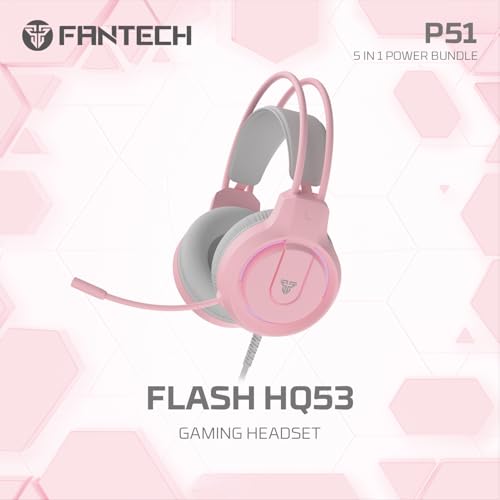 FANTECH Wired Gaming Keyboard and Mouse Set, Over-Ear Headphone and Headset Stand, Gaming Mouse Pad Wired RGB Rainbow Mice, PC Beginner Gamer Basic 5 in-1 for,PC,Laptop,Xbox Pink - Image 4
