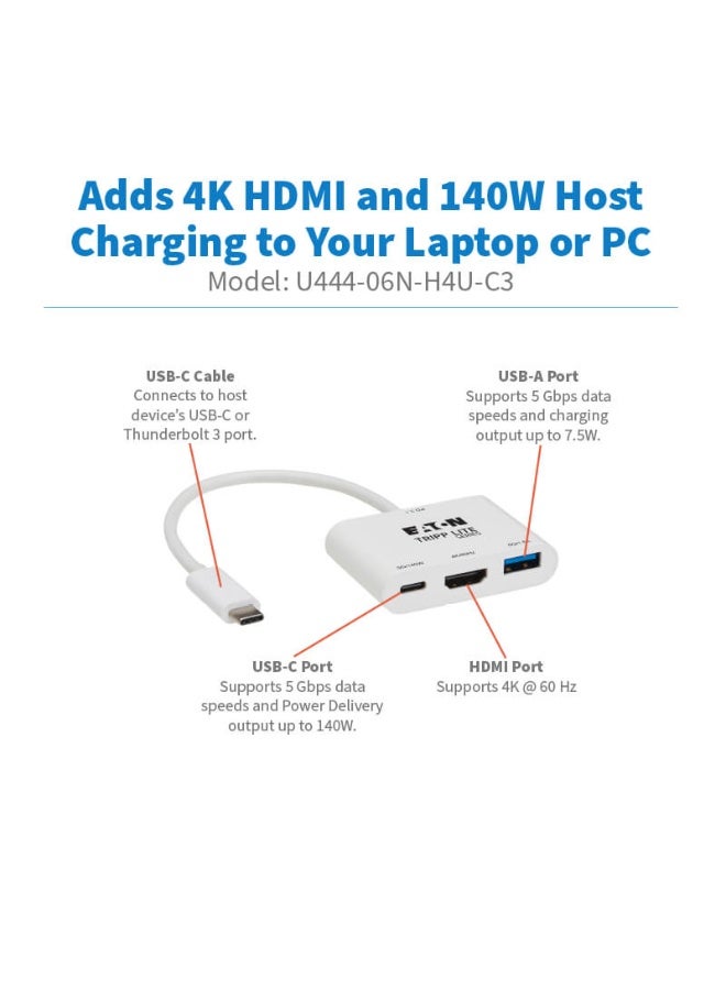 تريب لايت محول فيديو خارجي Tripp Lite HDMI U444‑06N‑H4U‑C مع محور USB‑A ومنافذ شحن USB‑C - Image 2