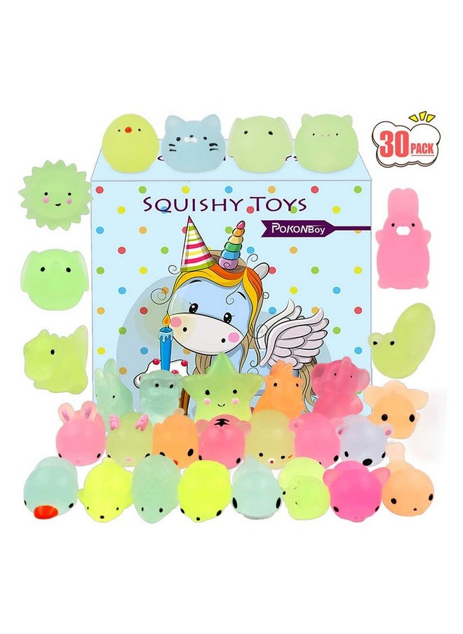 POKONBOY - Mochi Squishy Toys Glow In The Dark For Party Favors - 30 Pack Mini Kawaii Cute Animal Squishies Stress Relief Squishy Animals Mochi Cat Squishy With Gift Box - Image 1