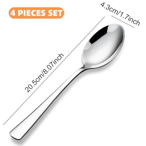 LANGMINGDE 4-Piece Soup Spoons Set, 8.26" Stainless Steel Large Dinner Spoon with 5.5" Long Handle for Soup, Cereal, Dessert, Serving, Dishwasher Safe - Image 2