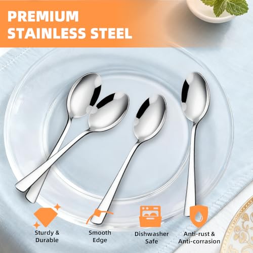 LANGMINGDE 4-Piece Soup Spoons Set, 8.26" Stainless Steel Large Dinner Spoon with 5.5" Long Handle for Soup, Cereal, Dessert, Serving, Dishwasher Safe - Image 3