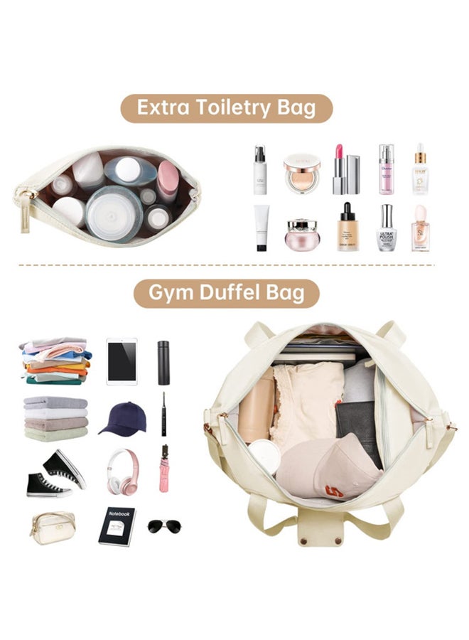 SHABILI Women Men Polyester Sports Bag Carry Shoulder Crossbody Tote Handbag Trolley, Large-Capacity Multi-Pocket with USB Port Wet Dry Separation, Youth Daily Casual Party Travel Duffel Set (Beige) - Image 4