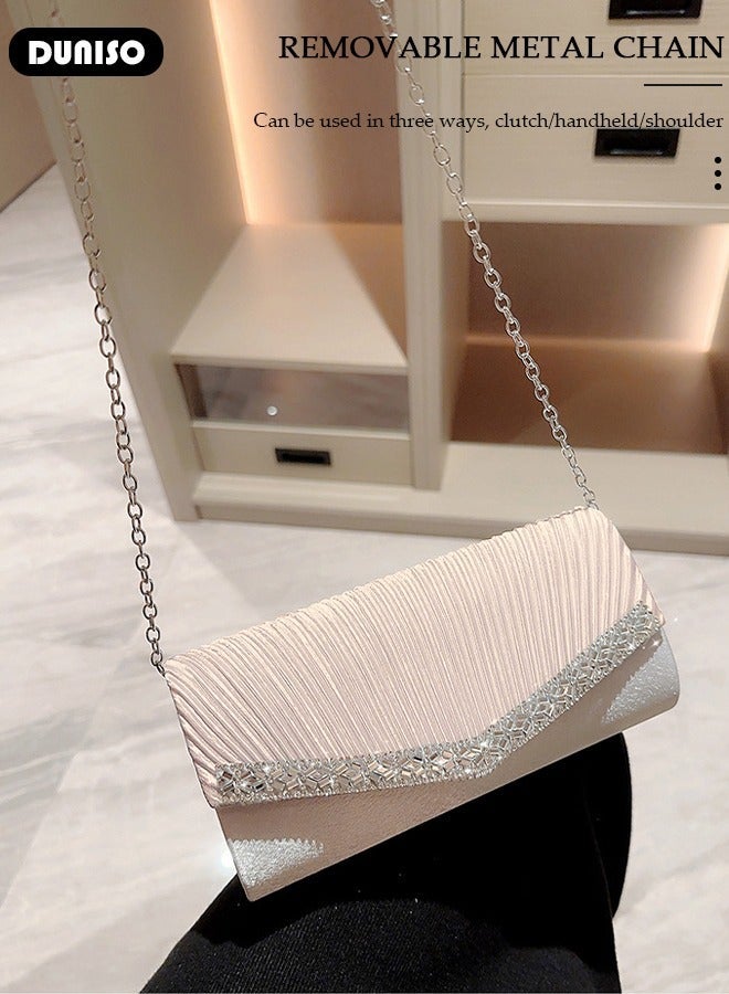 DUNISO Womens Clutch Bag, Sparkly Evening Clutch Purse, Champagne Shoulder Bag with Removable Chain, Crossbody Envelope Bag for Formal Dress Bride Wedding Prom Party - Image 2