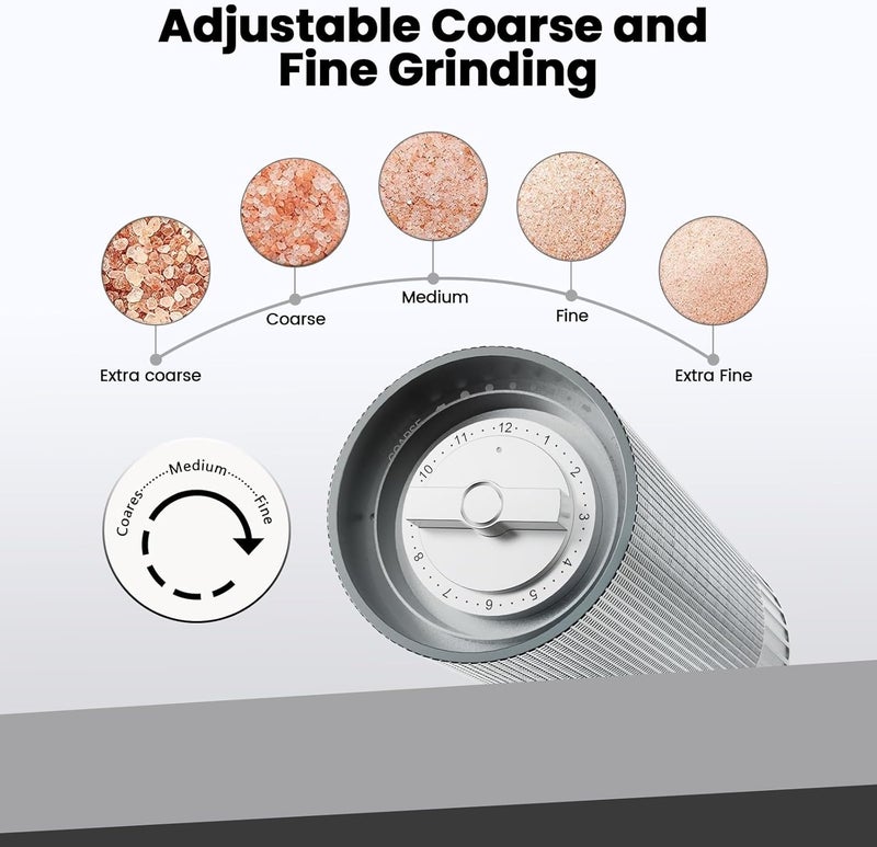 Luvan Salt Grinder, Professional Grade Salt Mill with Unique Burr Grinder, 12 Adjustable Coarseness Settings, Lightning-fast grinding speed, Heavy Duty Aluminum Manual Salt and Pepper Grinder - Image 4