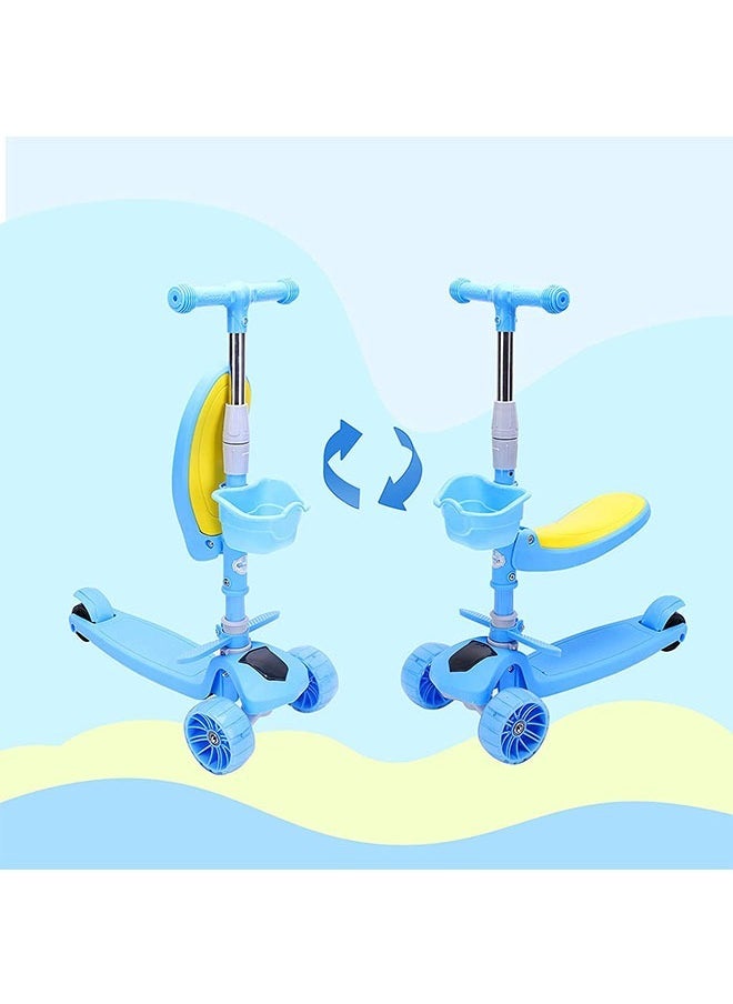YelaJoy - Boys and Girls' Game Children's Pedal Scooters with 4 Adjustable Height Flash Wheels, Ultra Wide Deck, Children's Game Scooters and Toddler Scooters(Blue) - Image 1