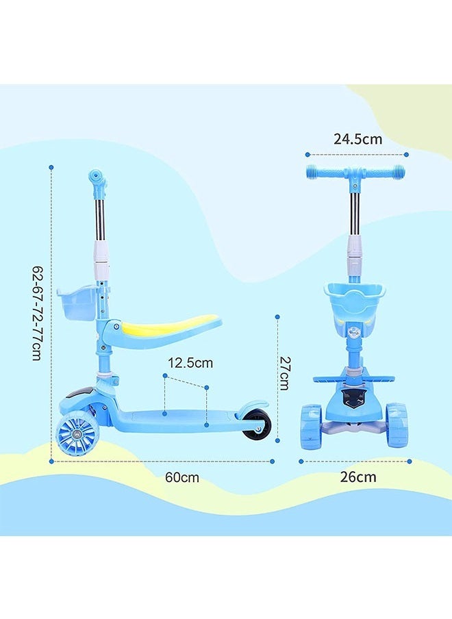 YelaJoy - Boys and Girls' Game Children's Pedal Scooters with 4 Adjustable Height Flash Wheels, Ultra Wide Deck, Children's Game Scooters and Toddler Scooters(Blue) - Image 1
