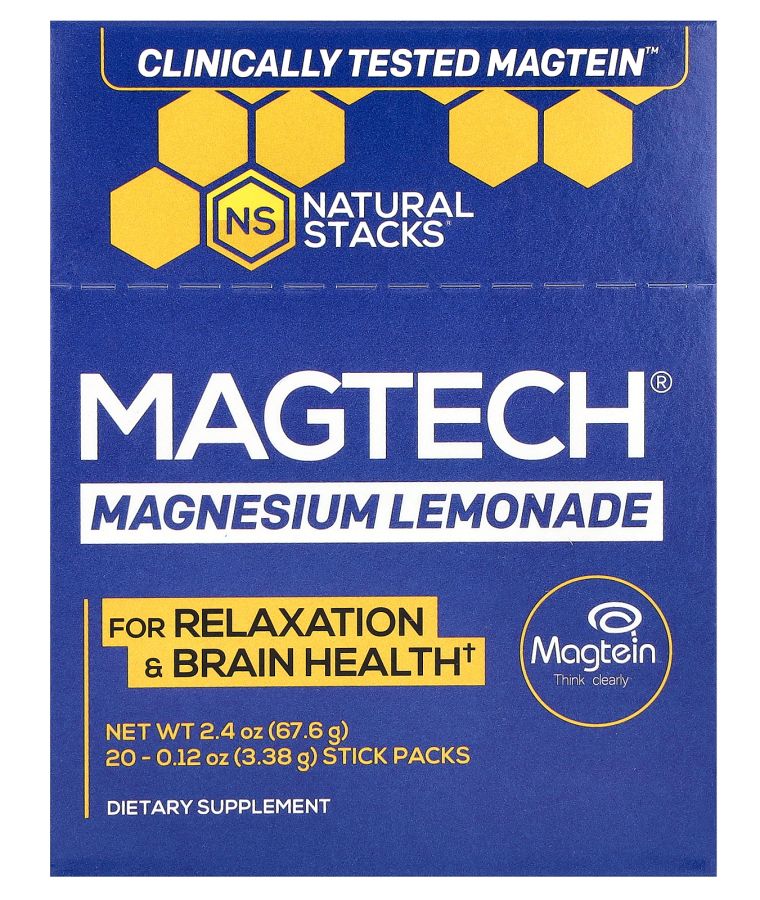 Natural Stacks MagTech® Magnesium Lemonade 20 Stick Packs 0.12 oz (3.38 g) Each