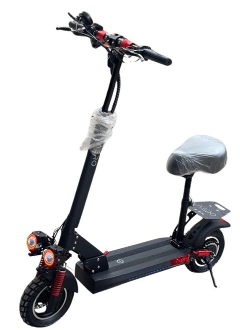 Z2 Pro Powerful Electric Scooter With Seat, E10, 48V, Foldable, Front & Side Led lights, RGB, Bluetooth Speakers, 1 Year Warranty, Anti-Theft, Black