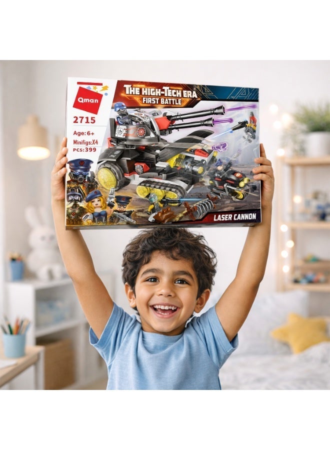 Qman Laser Cannon Building Blocks Set – Futuristic Armored Vehicle with 4X Mini Figures – 399 Pieces – Ages 6+ - Image 5