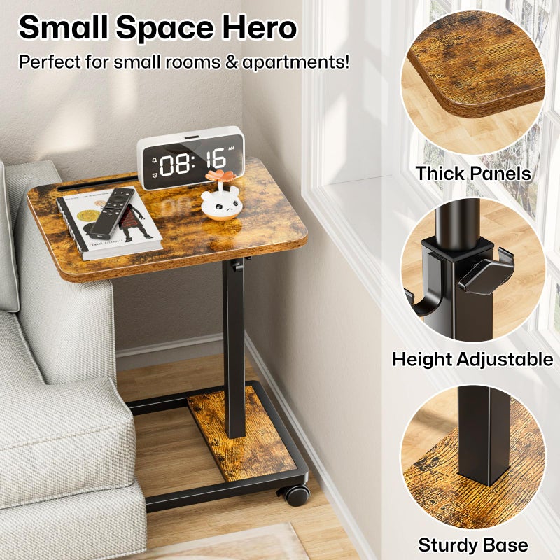 MOFAIN Adjustable TV Tray Table - 360Â° Rotating C Shaped End Side Table Sofa Couch Bed Table with Wheels for Eating Living Room Laptop - Image 5