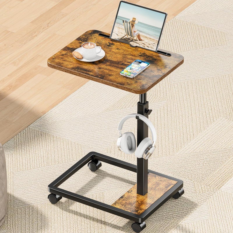 MOFAIN Adjustable TV Tray Table - 360Â° Rotating C Shaped End Side Table Sofa Couch Bed Table with Wheels for Eating Living Room Laptop - Image 1
