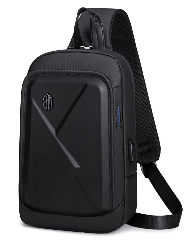 Arctic Hunter Sling Bag for Men 6L Semi-hard Chest Bag for 9.7" iPad Pocket Smart Crossbody Bag with USB Ports Water-resistant Stylish Padded Shoulder Side Bag for Biking Travel Office College, Black - Image 1