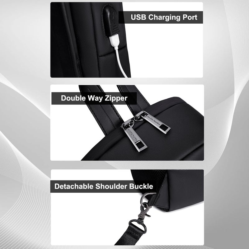 Arctic Hunter Sling Bag for Men 6L Semi-hard Chest Bag for 9.7" iPad Pocket Smart Crossbody Bag with USB Ports Water-resistant Stylish Padded Shoulder Side Bag for Biking Travel Office College, Black - Image 4