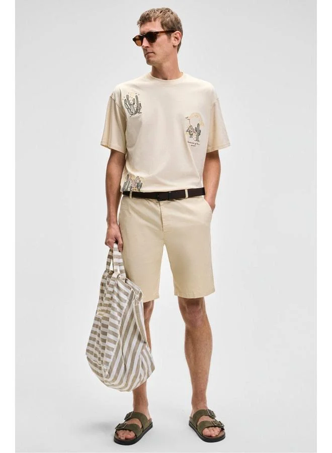 Grimelange TEEMO Men's Side Pocket Zippered elastane Slim Fit Light Beige Shorts.