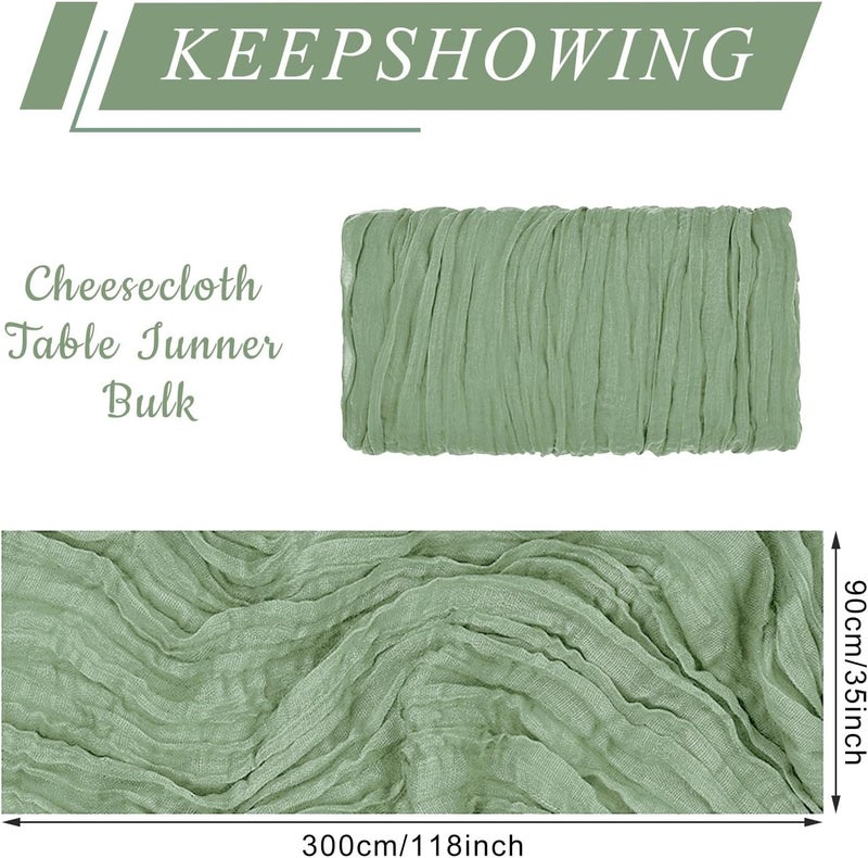 12 Pack Cheesecloth Table Runner, 10ft Rustic Sheer Runner for Wedding and Party Decor (Sage Green) - Image 2