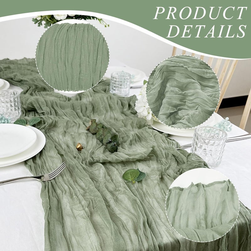 12 Pack Cheesecloth Table Runner, 10ft Rustic Sheer Runner for Wedding and Party Decor (Sage Green) - Image 3