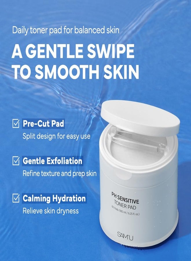 SAM'U SAM’U PH Sensitive Toner Pad - Splitable Dual-Textured Vegan Facial Exfoliating Pads with Hyaluronic Acid & Panthenol for Daily Hydration & Soothing - Korean Skin Care (60 Pads) - Image 2