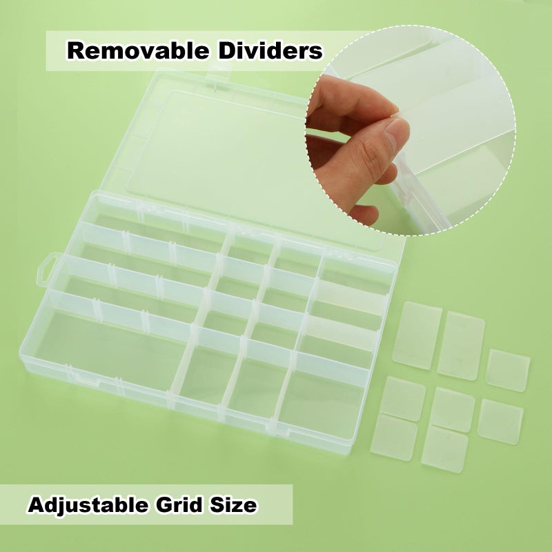 APACALI 4Pack Large 24 Grids Plastic Organizer Box with Dividers - 24 Compartment Organizer, Clear Tackle Box Organizers and Craft Storage with Adjustable Removable Divider, Fishing Organizer Box for Art DIY - Image 4