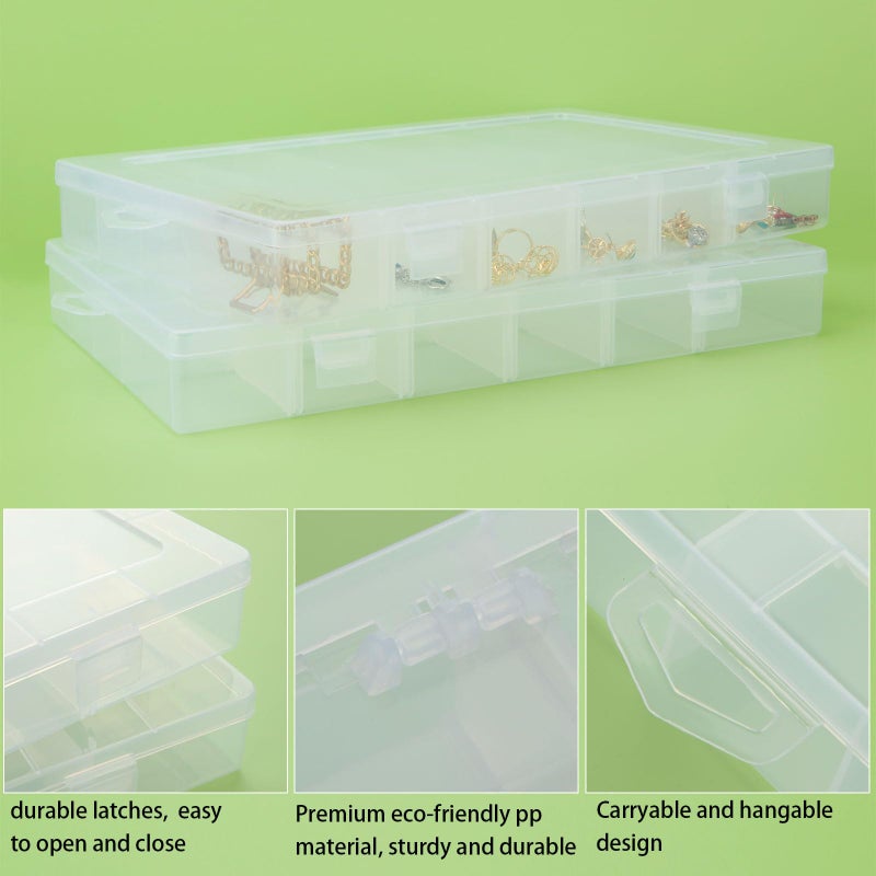 APACALI 4Pack Large 24 Grids Plastic Organizer Box with Dividers - 24 Compartment Organizer, Clear Tackle Box Organizers and Craft Storage with Adjustable Removable Divider, Fishing Organizer Box for Art DIY - Image 3