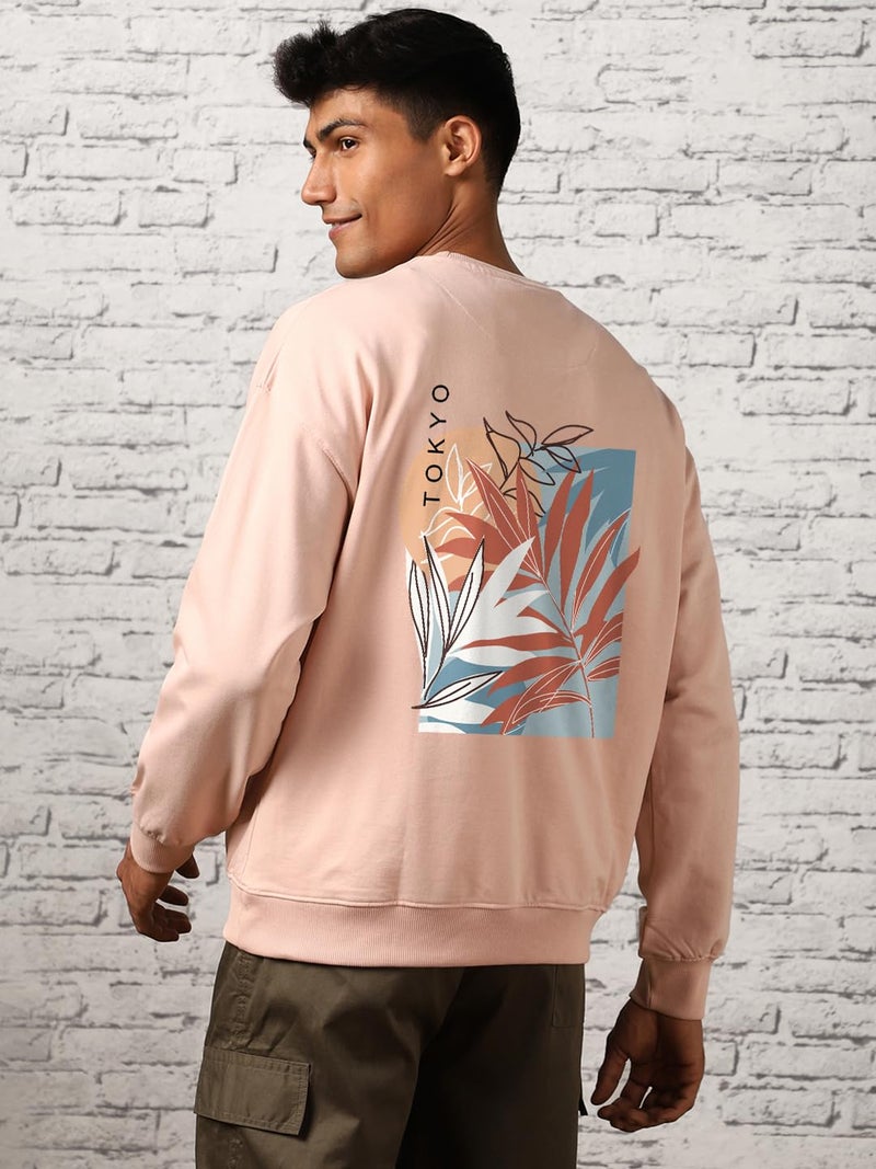 NOBERO Men's Polycotton Crew Neck Regular Fit Sweatshirt (1M-TWRS-C0757-CO_Pink Clay, XL - Image 3