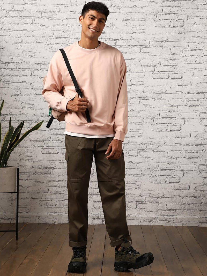 NOBERO Men's Polycotton Crew Neck Regular Fit Sweatshirt (1M-TWRS-C0757-CO_Pink Clay, XL - Image 2