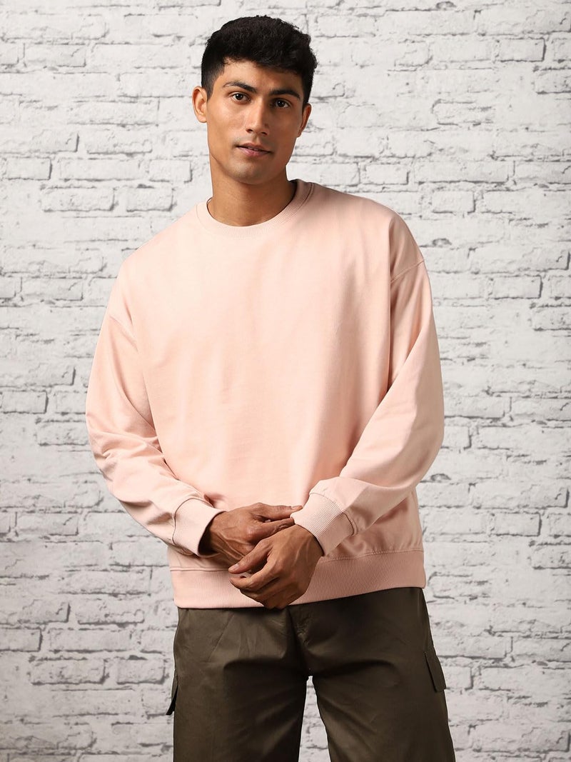 NOBERO Men's Polycotton Crew Neck Regular Fit Sweatshirt (1M-TWRS-C0757-CO_Pink Clay, XL - Image 5