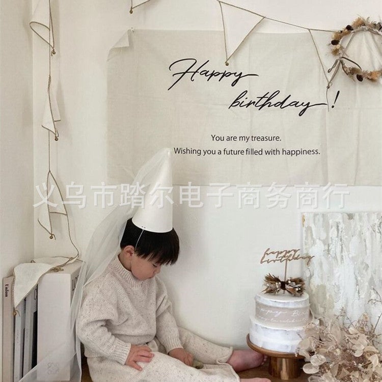 Ins Simple Letters Happy Birthday Forest Style A Hanging Cloth Kidsren'S Birthday Party Scene Layout Po Props - Image 4