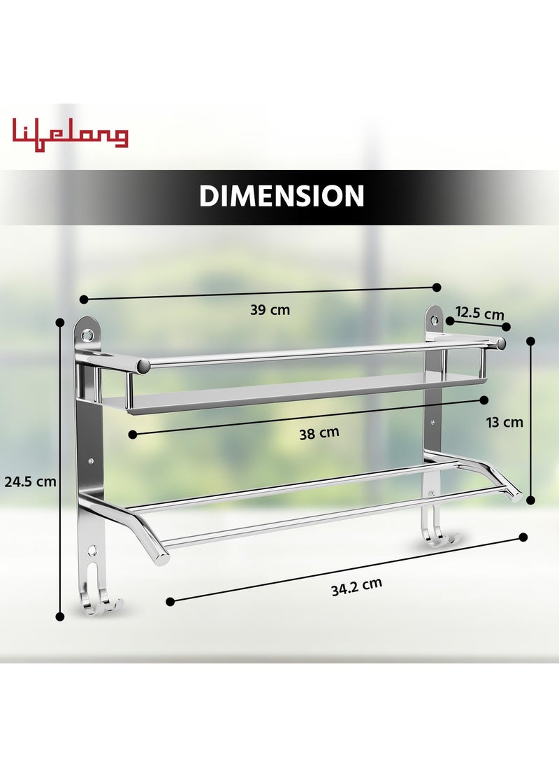 Lifelong Lifelong Bathroom Shelf for Storage - Stainless Steel Wall Mounted Washroom Rack - Single Layer Multipurpose Cabinet & Towel Holder - Rust & Scratch Proof -Accessories Organiser with Mirror Finish  - Image 2