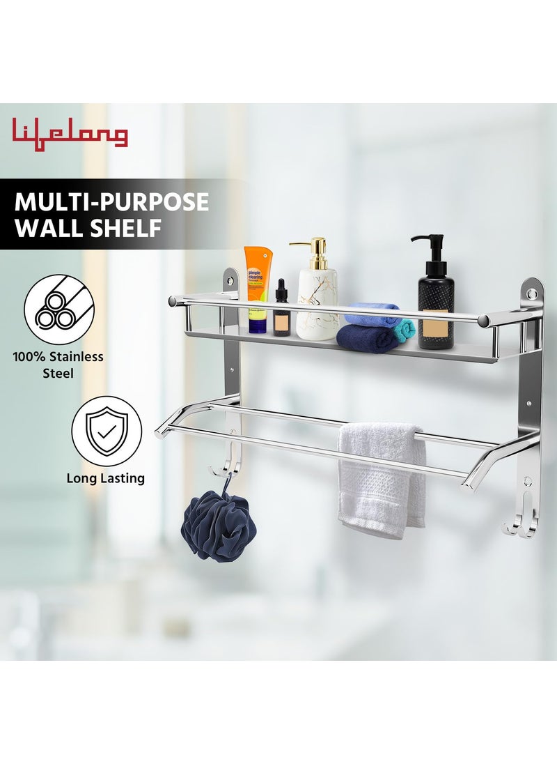 Lifelong Lifelong Bathroom Shelf for Storage - Stainless Steel Wall Mounted Washroom Rack - Single Layer Multipurpose Cabinet & Towel Holder - Rust & Scratch Proof -Accessories Organiser with Mirror Finish  - Image 3