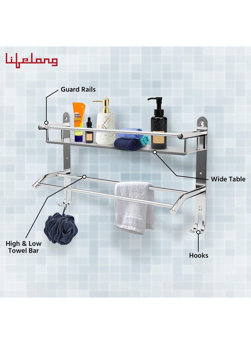 Lifelong Lifelong Bathroom Shelf for Storage - Stainless Steel Wall Mounted Washroom Rack - Single Layer Multipurpose Cabinet & Towel Holder - Rust & Scratch Proof -Accessories Organiser with Mirror Finish  - Image 4