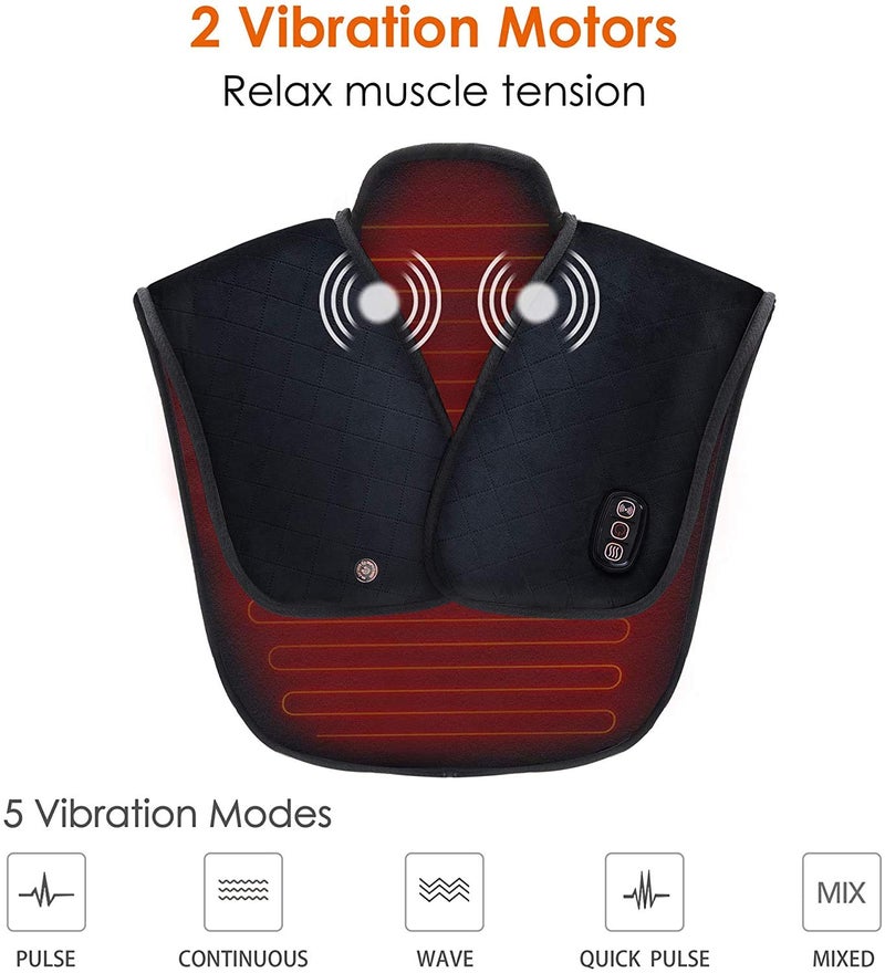 Snailax Electric Heating Pad for Neck and Shoulders,Weighted Wearable Wrap Around Heating Pads with Massager, Pain Relief,2 Heat Levels & 5 Massage Nodes,Auto Shut Off,Portable, Black - Image 4