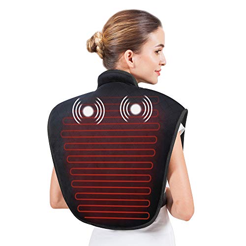 Snailax Electric Heating Pad for Neck and Shoulders,Weighted Wearable Wrap Around Heating Pads with Massager, Pain Relief,2 Heat Levels & 5 Massage Nodes,Auto Shut Off,Portable, Black - Image 1