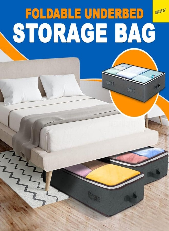 karomouj Under Bed Storage - Durable Fabric Storage Box with Clear Window & Reinforced Handles, Foldable Clothes Bag for Comforters Blankets Bedding (Large (Pack of 2), 2, count) - Image 3