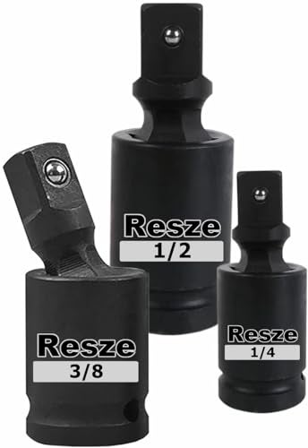 Resze 3 Pcs Universal Joint Swivel Socket Adapter Set,1/4",3/8"& 1/2"Drivers, Impact Universal Joint，U-Joint Drive Impact Grad Wobble Socket Wrench Set，Full Impact Grade - Image 1
