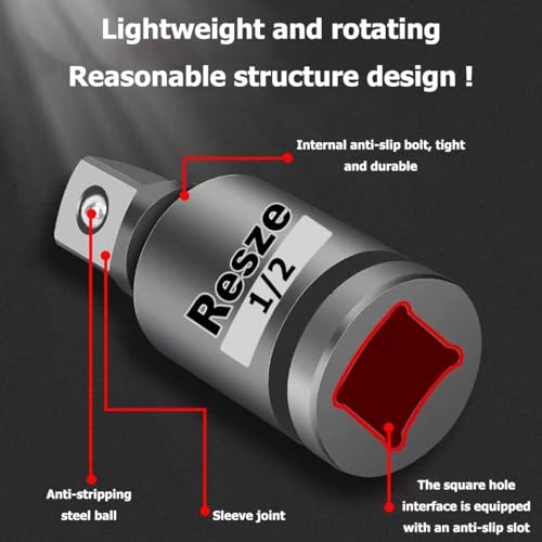 Resze 3 Pcs Universal Joint Swivel Socket Adapter Set,1/4",3/8"& 1/2"Drivers, Impact Universal Joint，U-Joint Drive Impact Grad Wobble Socket Wrench Set，Full Impact Grade - Image 2