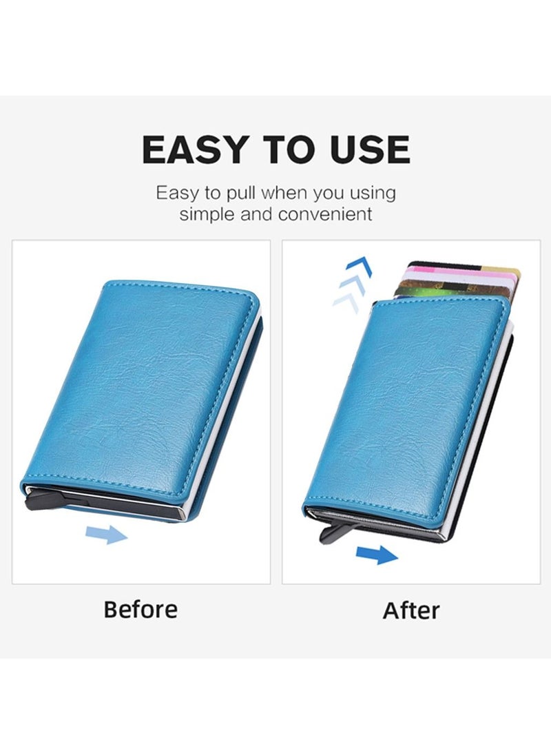 We Happy - RFID Protection Leather Cover Ultra-Thin Aluminum Case Premium Credit Card Holder Automatic Pop UP Wallet - Image 1