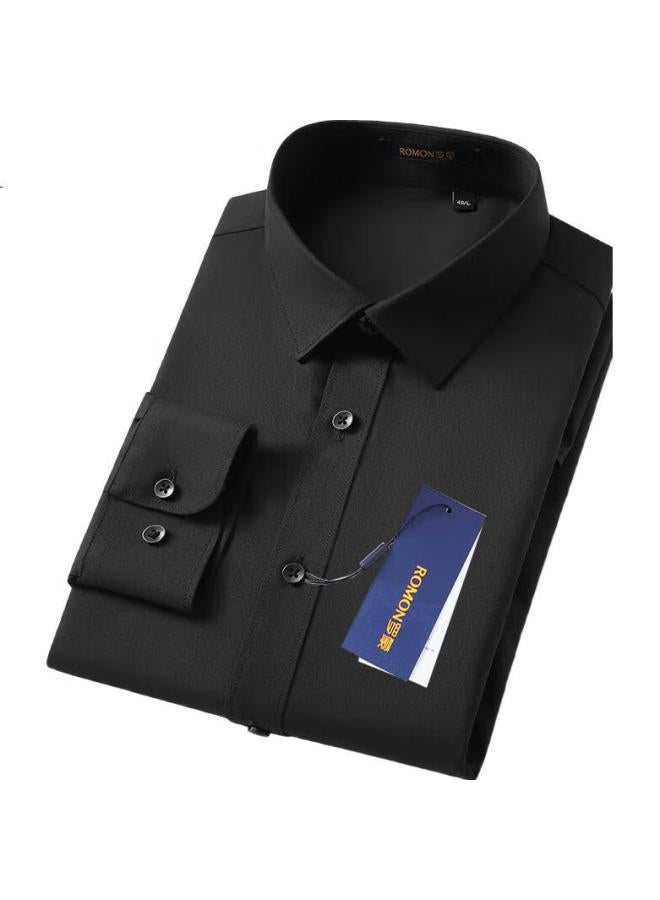 ROMON Wrinkle-Resistant Long Sleeve Shirt Men'S Four Seasons Business Casual Solid Color Bamboo Fiber Shirt Workwear Top Men'S - Image 2