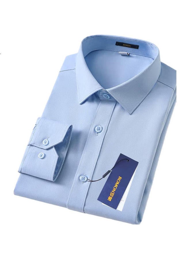 ROMON Wrinkle-Resistant Long Sleeve Shirt Men'S Four Seasons Business Casual Solid Color Bamboo Fiber Shirt Workwear Top Men'S - Image 3