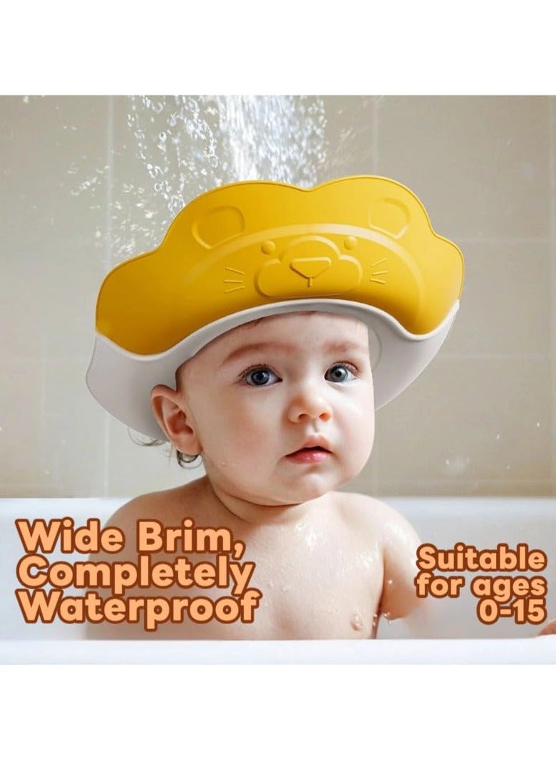 Baby Shower Cap - Waterproof shower cap suitable for children aged 1-3, super soft silicone shampoo cap for children to prevent water from entering the eyes (animal design) (yellow) - Image 2