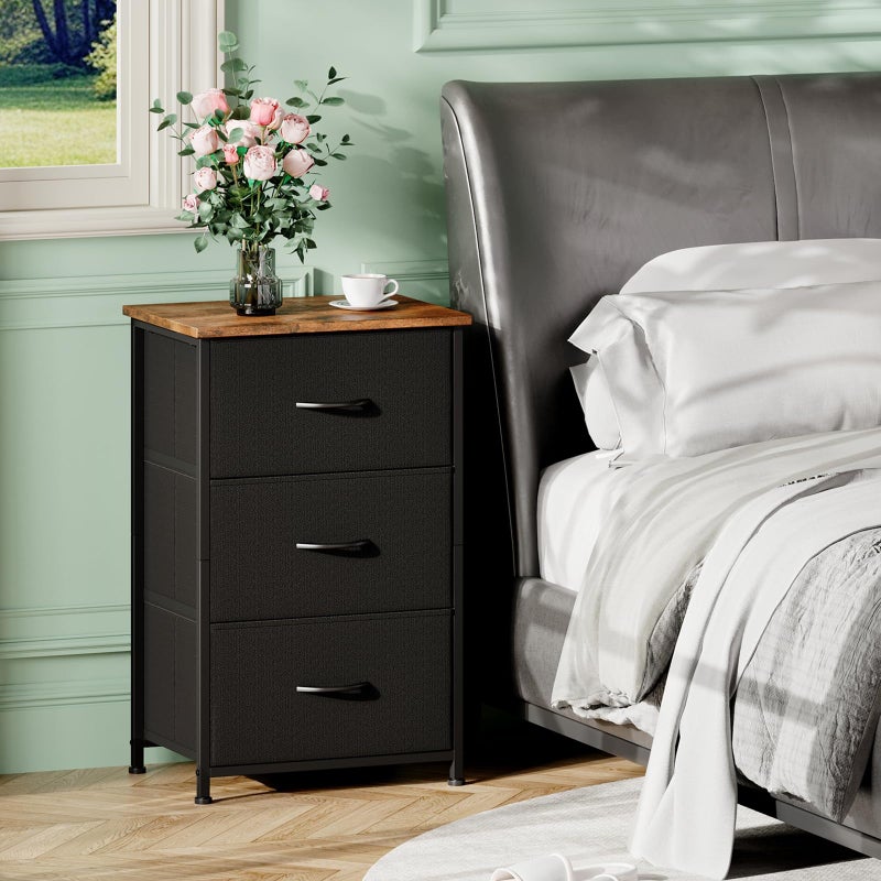 Somdot Dresser for Bedroom with 3 Drawers, Storage Organizer Chest of Drawers with Removable Fabric Bins for Closet Bedside Living Room Laundry Entryway Hallway, Black Rustic Brown - Image 2