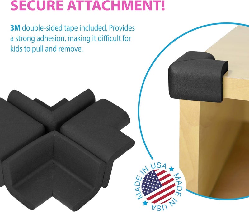 KidKusion 4Piece Safety Corner Cushion Black Child Proofing Corner Guard Made in USA Child Safety Home Furniture Safety Bumper Baby Proof Table Protector 4 Count Pack of 1 - Image 2