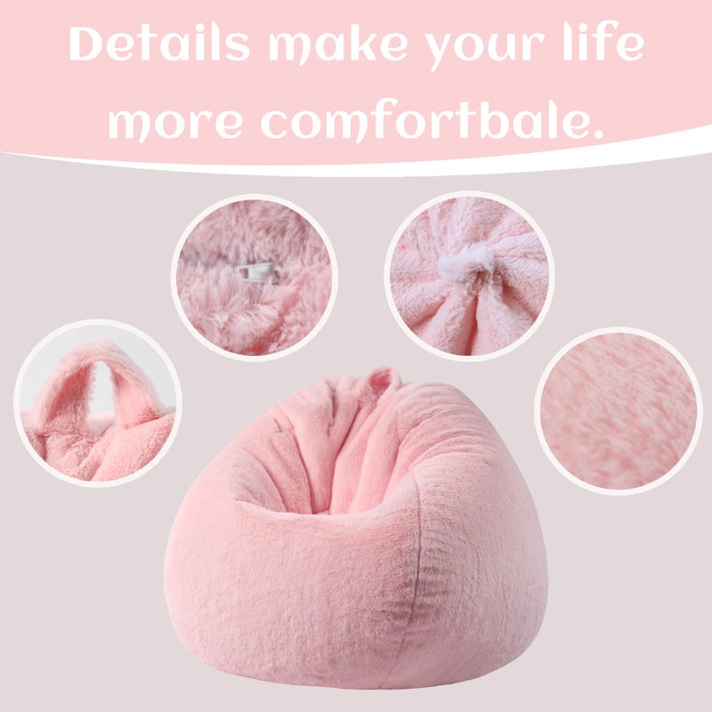 ENBAOHUI 3FT Faux Fur Comfy Memory Foam Bean Bag Chairs for Kids or Babies with Filling Bean Bag Sofa with Handle Super Soft Washable Faux Fur Fabric Lazy Sofa 3 Foot Pink - Image 5