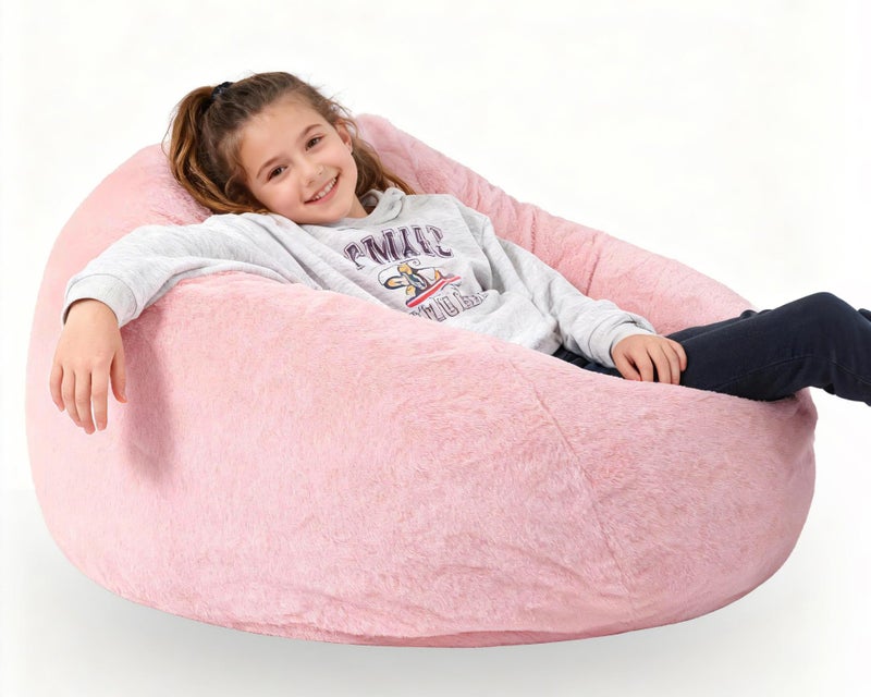 ENBAOHUI 3FT Faux Fur Comfy Memory Foam Bean Bag Chairs for Kids or Babies with Filling Bean Bag Sofa with Handle Super Soft Washable Faux Fur Fabric Lazy Sofa 3 Foot Pink - Image 3