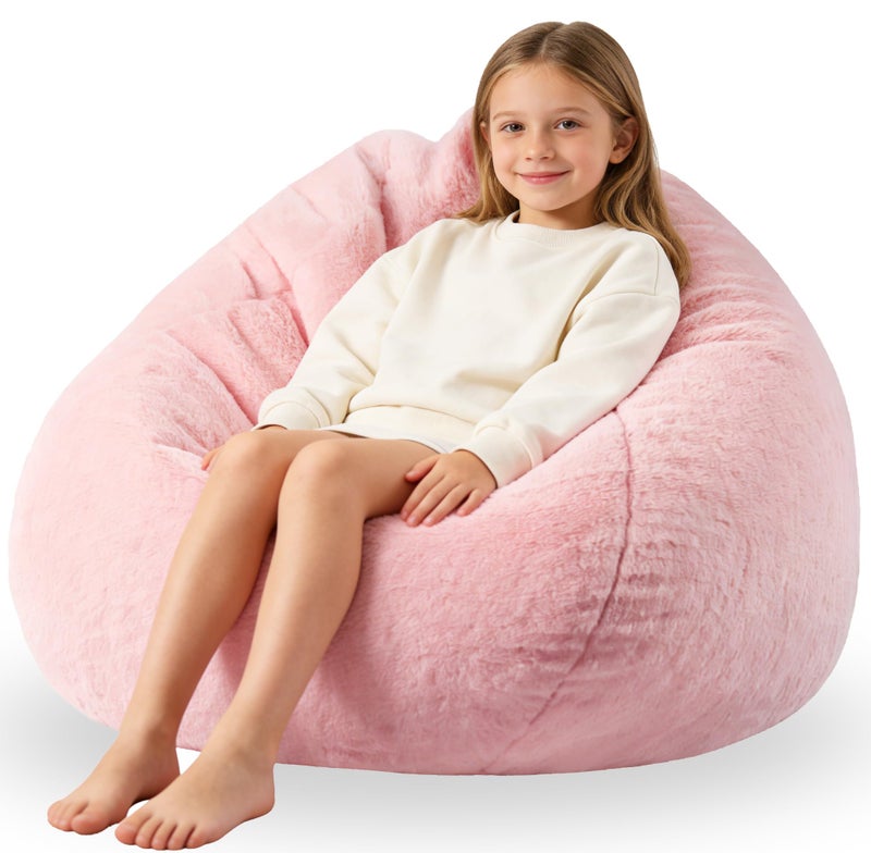 ENBAOHUI 3FT Faux Fur Comfy Memory Foam Bean Bag Chairs for Kids or Babies with Filling Bean Bag Sofa with Handle Super Soft Washable Faux Fur Fabric Lazy Sofa 3 Foot Pink - Image 1