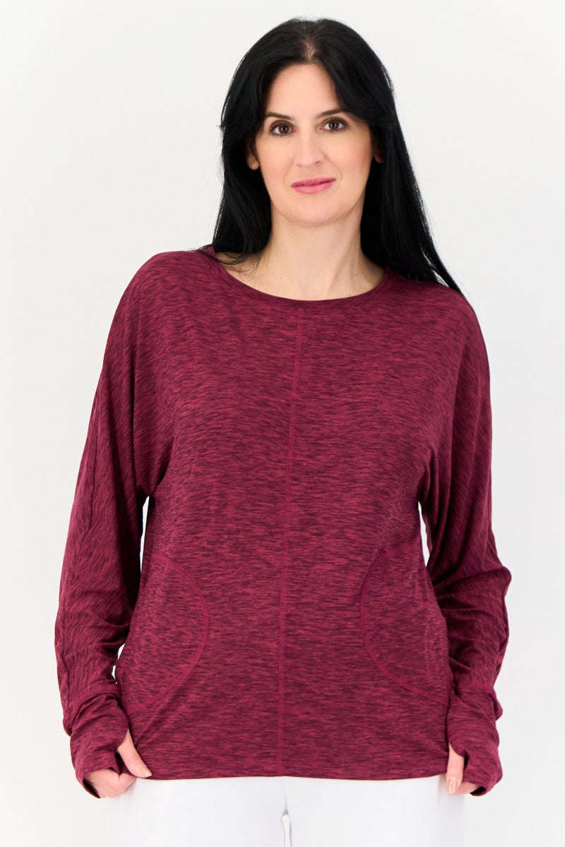 NINE WEST تي شيرتات رياضية نسائية بأكمام طويلة، بنفسجي مائل إلى الرمادي - Image 1