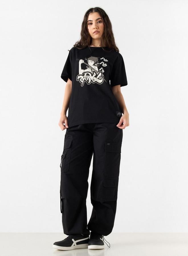 SP Characters Anime Print T-shirt with Crew Neck and Short Sleeves - Image 2